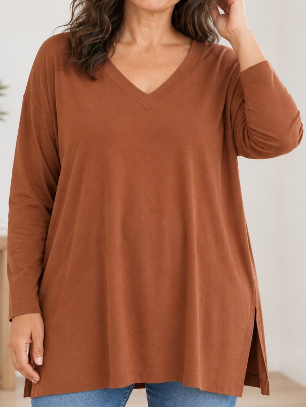 J.Jill Simply Supima V-Neck Tunic XL Tall Copper 100% Cotton